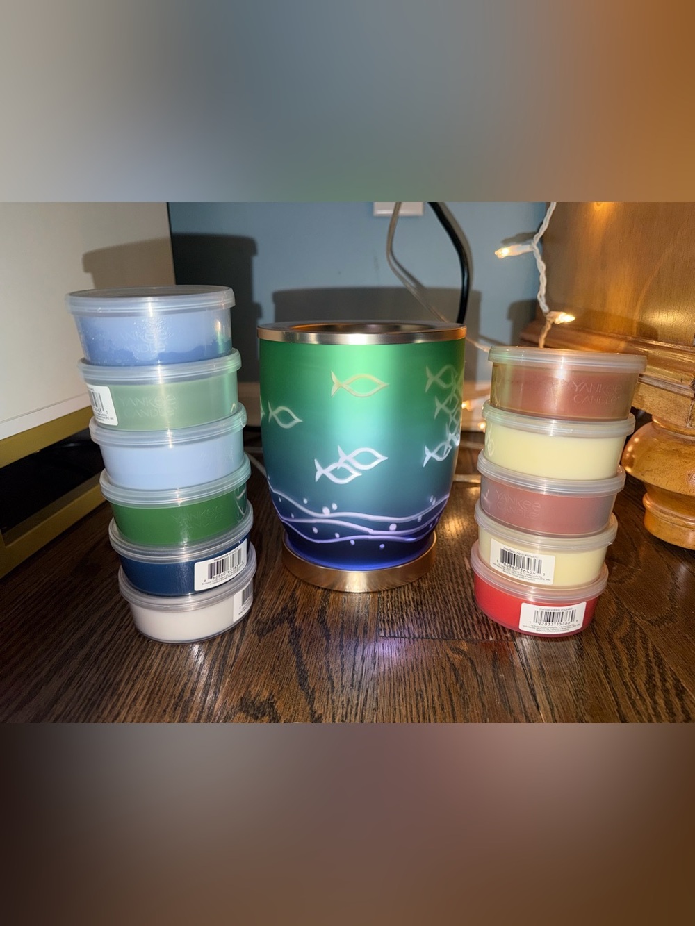 Yankee Candle Green and Blue Fish Motif Wax Warmer with wax melts!